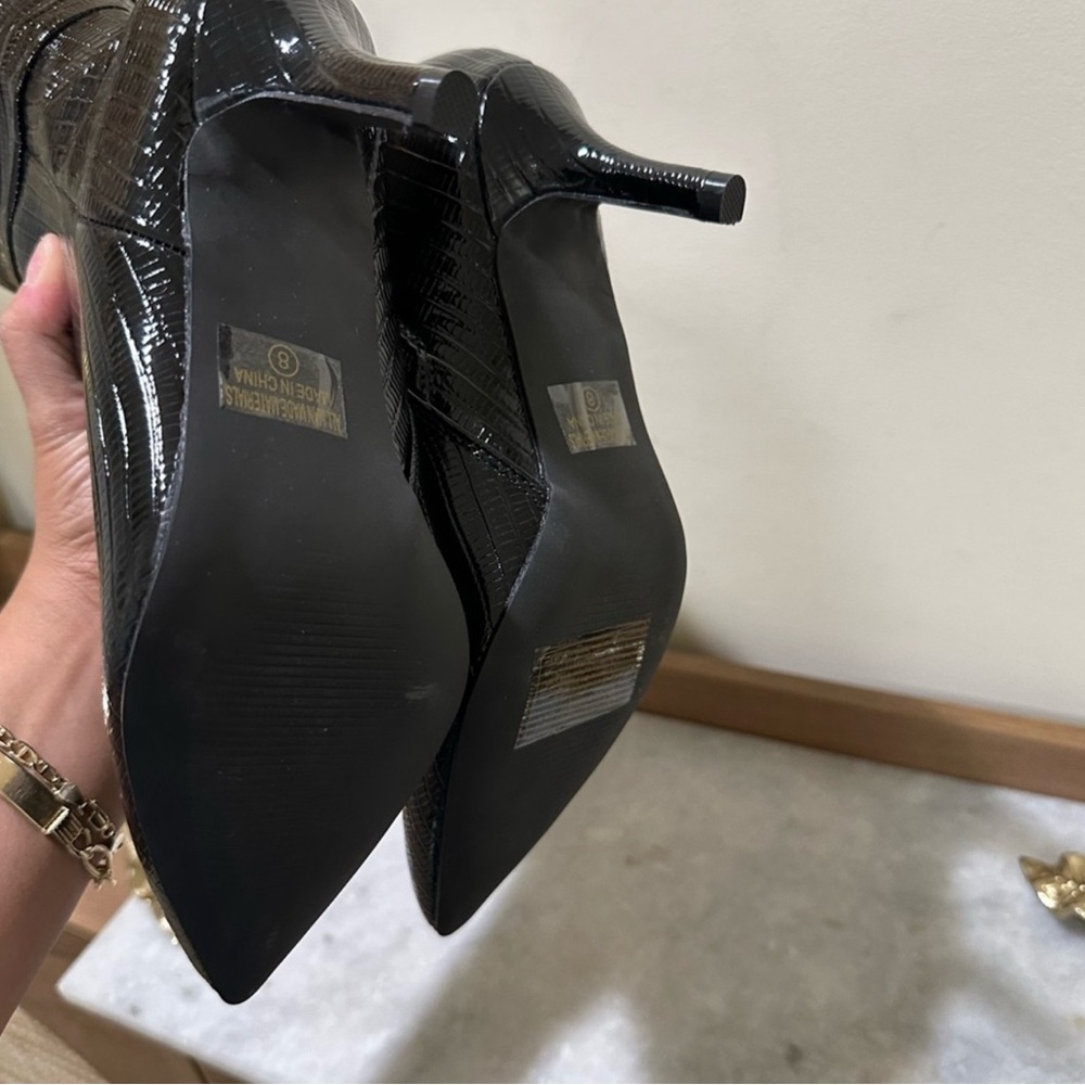 Chase + Chloe Glossy Black Heeled Boots - Picture 3 of 4